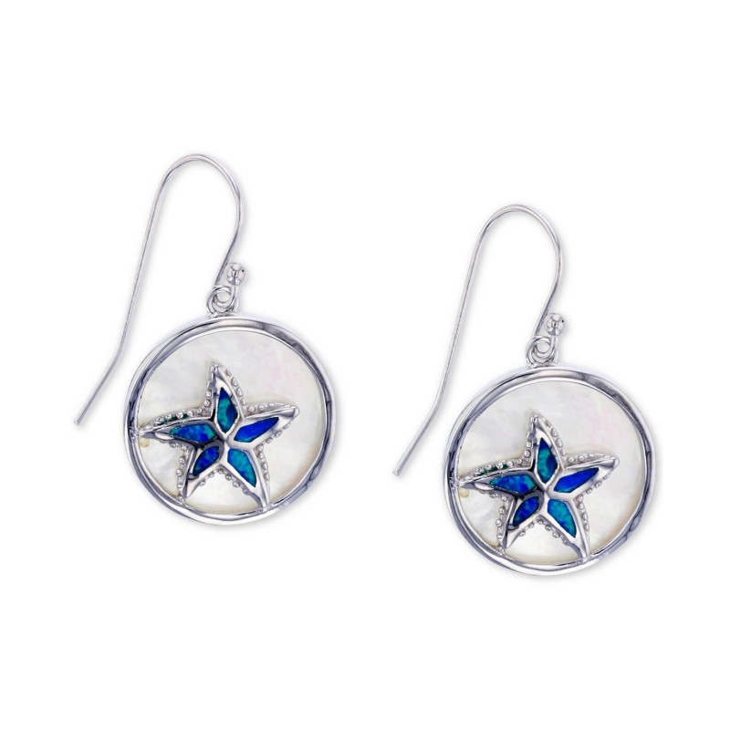 Blue Opal & Mother-of-Pearl Inlay Starfish Drop Ea...