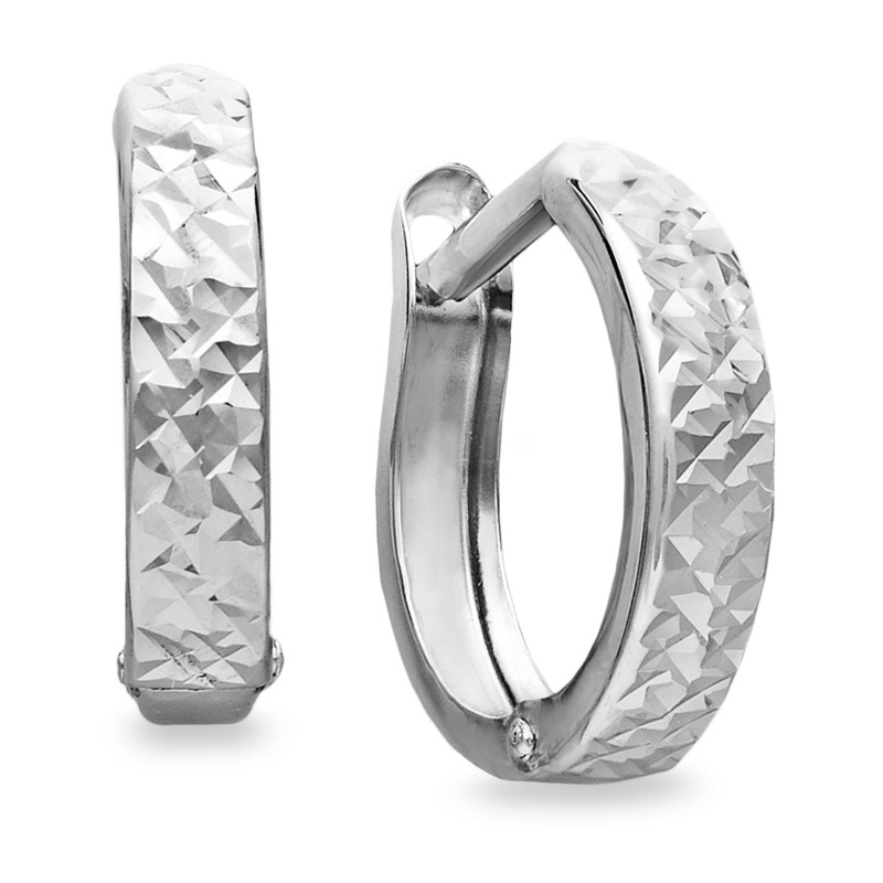 10k White Gold Earrings, Diamond Cut Hinged Hoop E...