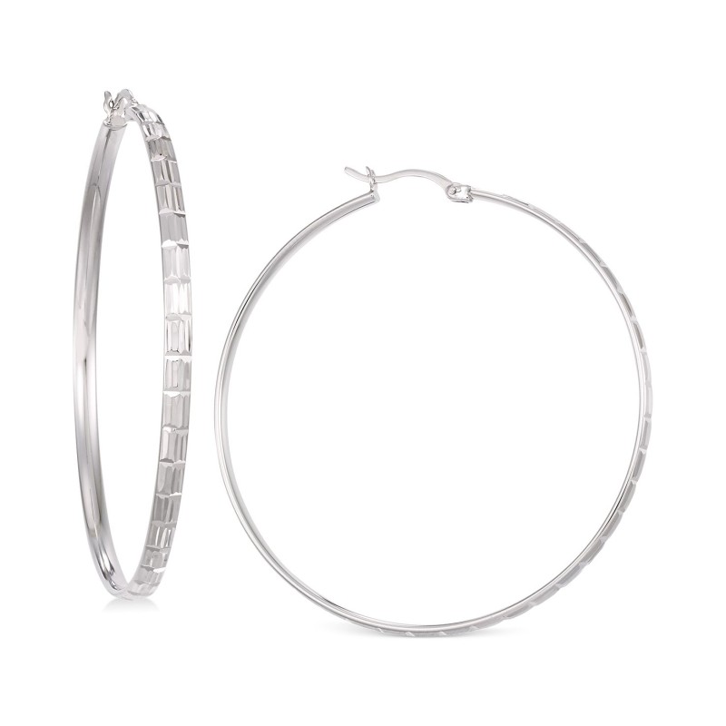 Diamond-Cut Hoop Earrings in 14K White Vermeil