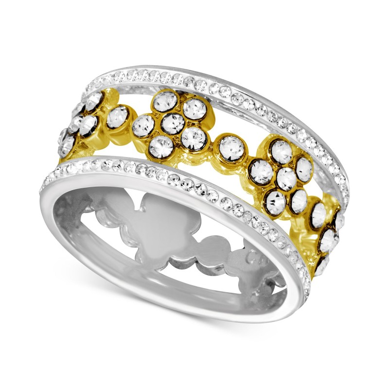 Floral Crystal Openwork Band Ring in Two-Tone Plat...