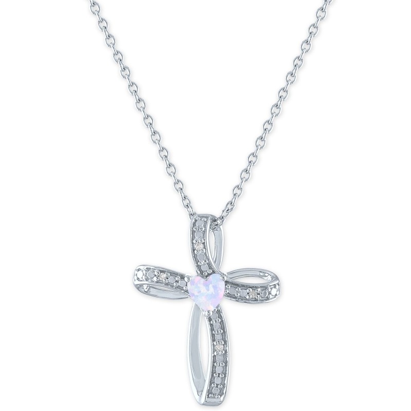 Diamond Accent Cross Your Heart Pendant Necklace i...