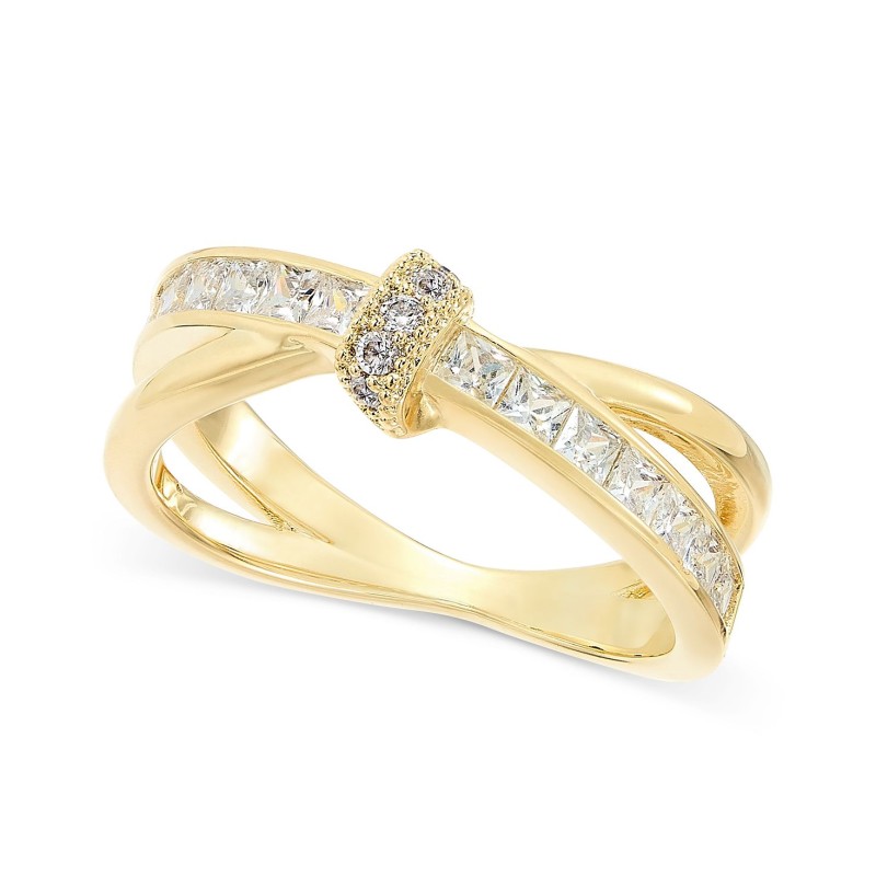 Gold-Tone Pavé & Square Cubic Zirconia Crisscross...