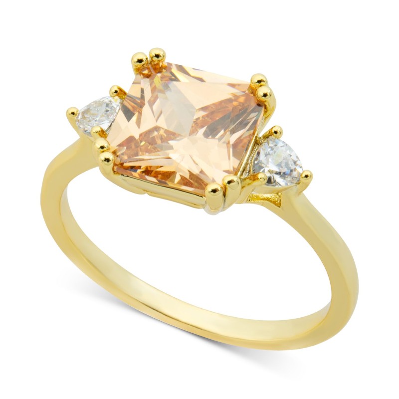 Gold-Tone Pavé & Square Crystal Ring