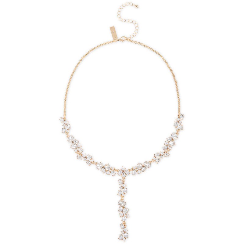 Gold-Tone Crystal & Imitation Pearl Lariat Necklac...