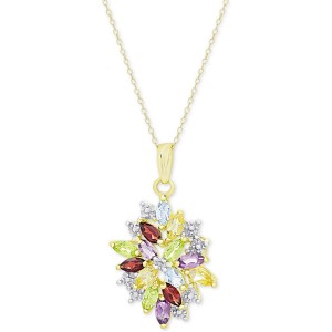 Multi-Gemstone (2-1/8 ct. t.w.) and Diamond Accent Cluster Pendant Necklace in 18k Gold-Plated Sterling Silver