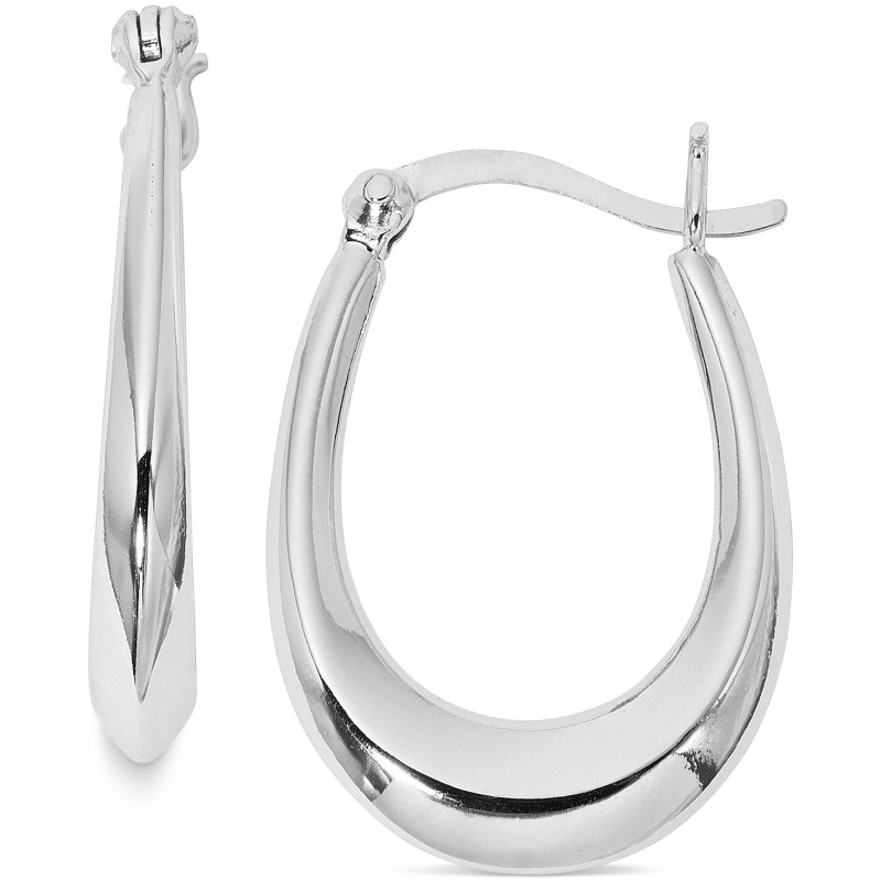 Polished Small Oval Hoop Earrings in Sterling Silv...