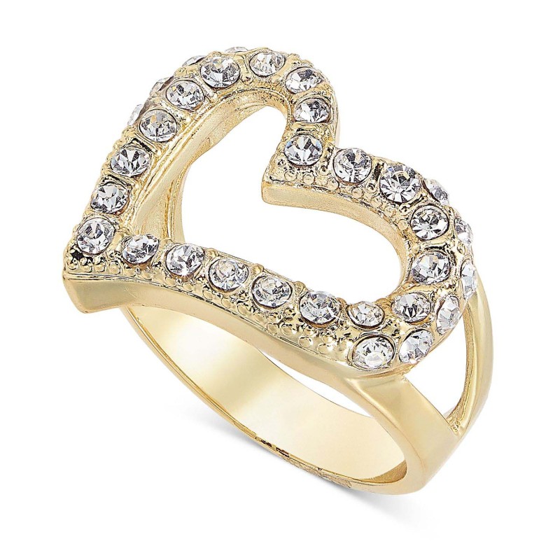 Gold-Tone Crystal Open Heart Ring