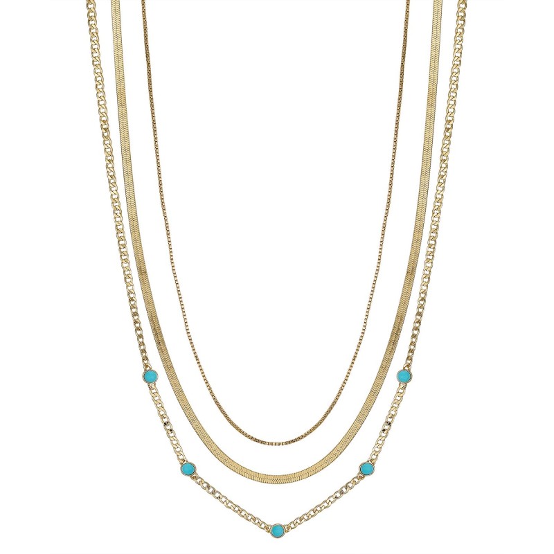 Turquoise Bead and Chain Necklace Set, 3 piece