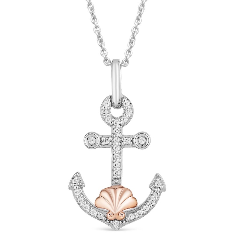 Anchor Pendant Necklace (1/10 ct. t.w.) in Sterlin...