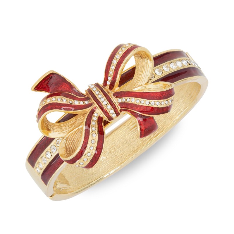 Gold-Tone Pavé & Glitter Red Tied-Bow Bangle Brac...