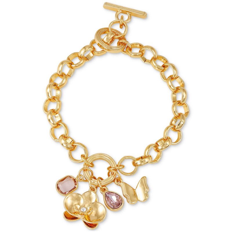 Gold-Tone Mixed Crystal, Flower & Butterfly Charm ...