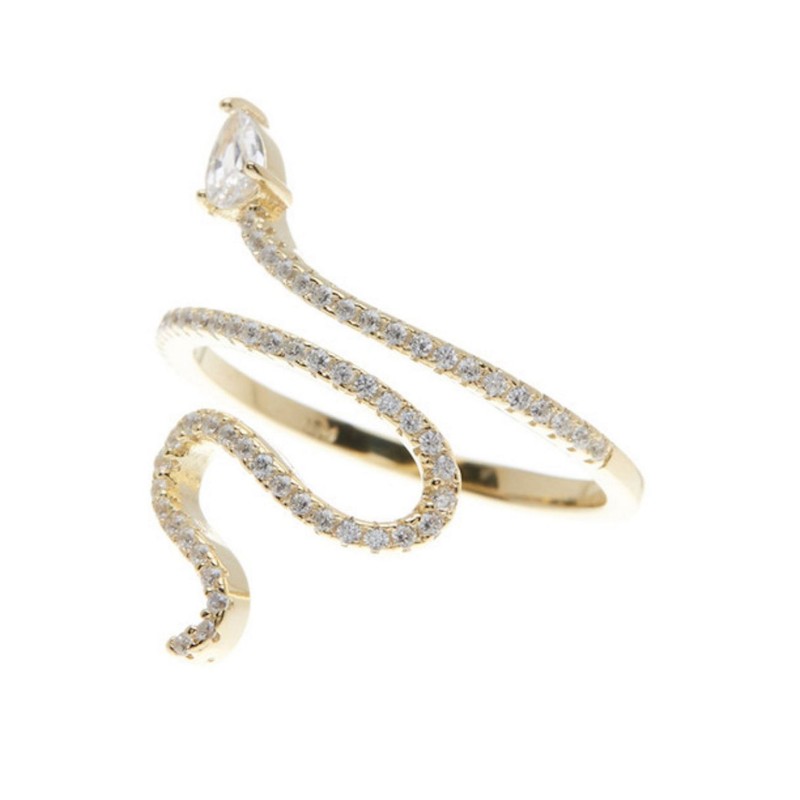 14K Gold Plated Crystal Snake Ring