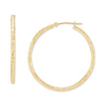 Diamond-Cut Hoop Earrings in 14k Gold, 1 1/3 inch