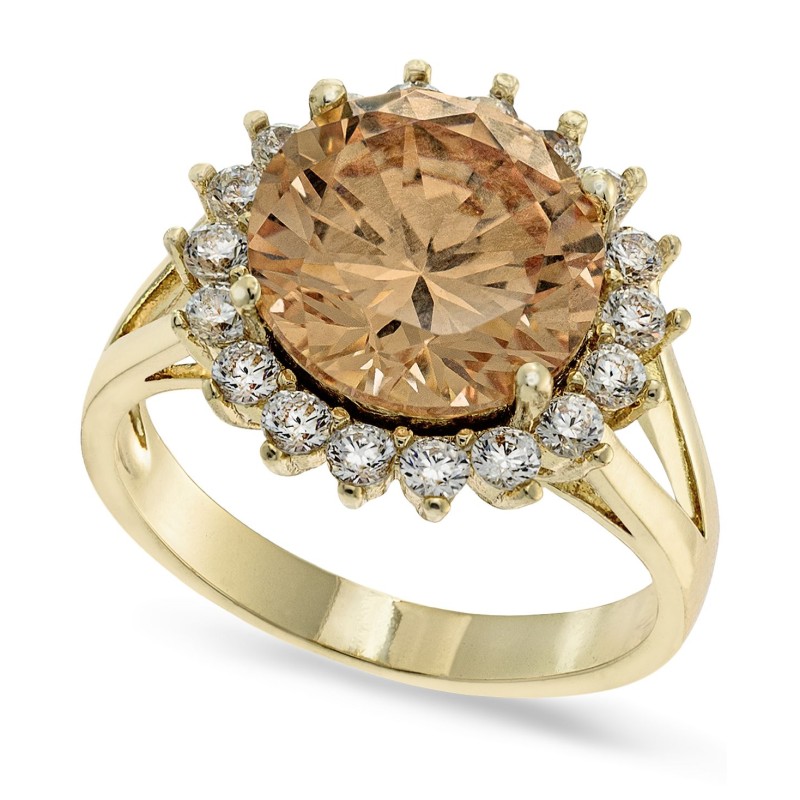 Gold-Plate Cubic Zirconia Split Halo Ring