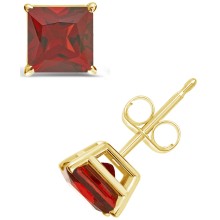 Princess-cut Gemstone Stud Earrings in 14K Yellow Gold