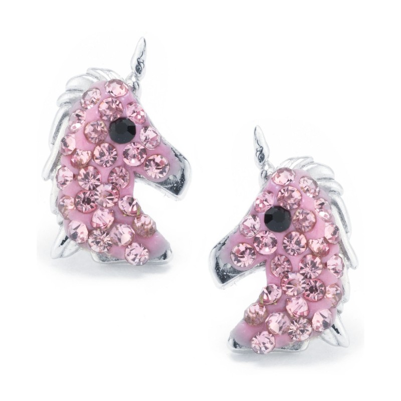 Pink Pave Crystal Unicorn Stud Earrings set in Ste...