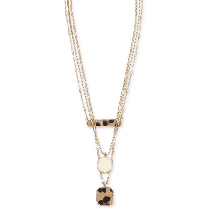 Gold-Tone Cheetah Print Calf-Hair Layered Pendant ...