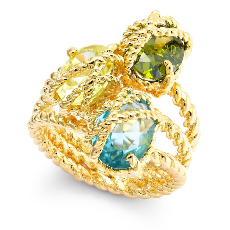 Stone Trio Rope Ring in Gold Plate