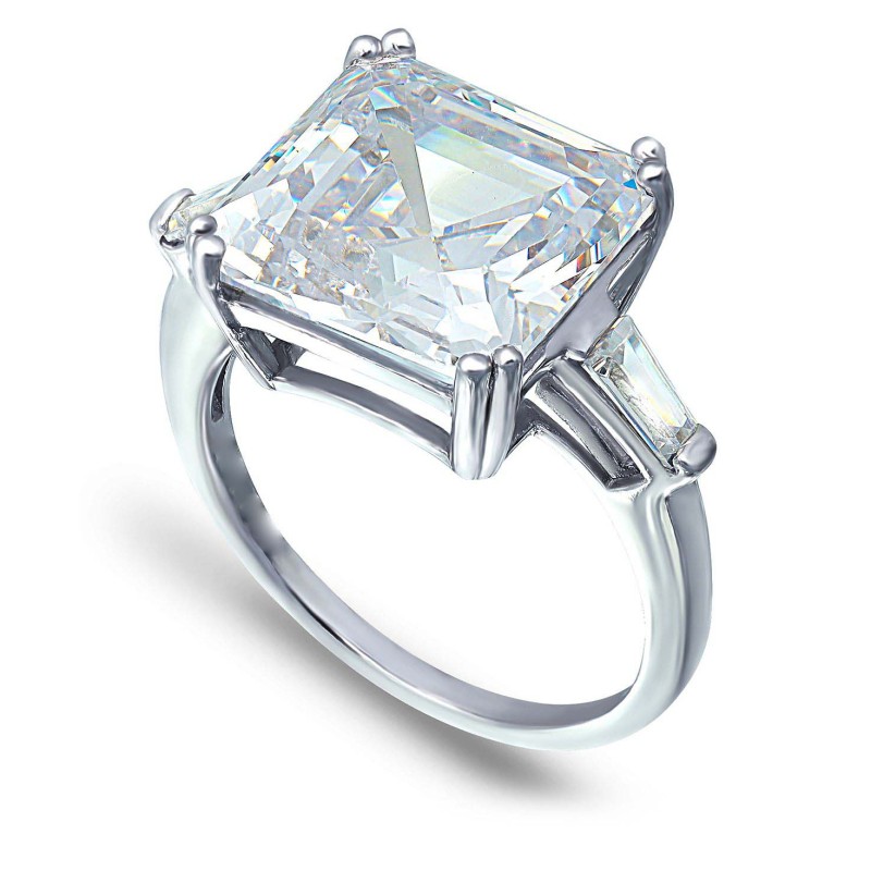 Cubic Zirconia Asscher Cut Center Stone Ring in Si...