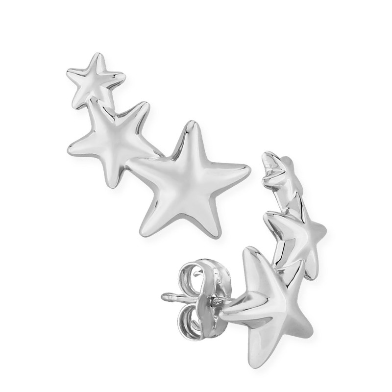 Triple Star Stud Crawler Earrings Set in 14k White...