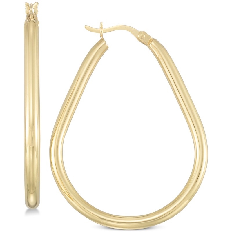 Ridged Teardrop Hoop Earrings in 18k Gold over Ste...