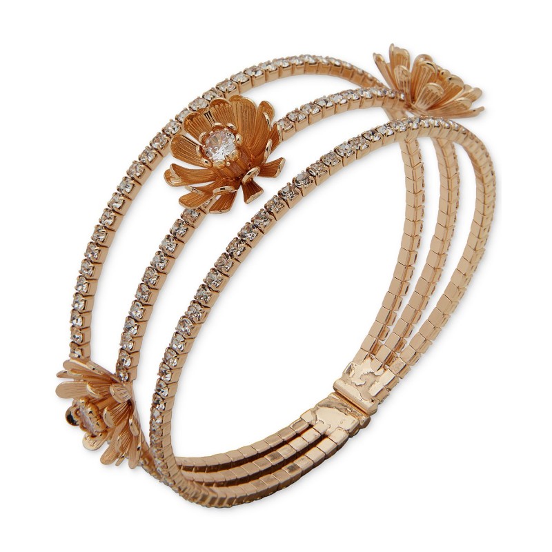 Gold-Tone Crystal Pavé Three-Row Hinge Bracelet