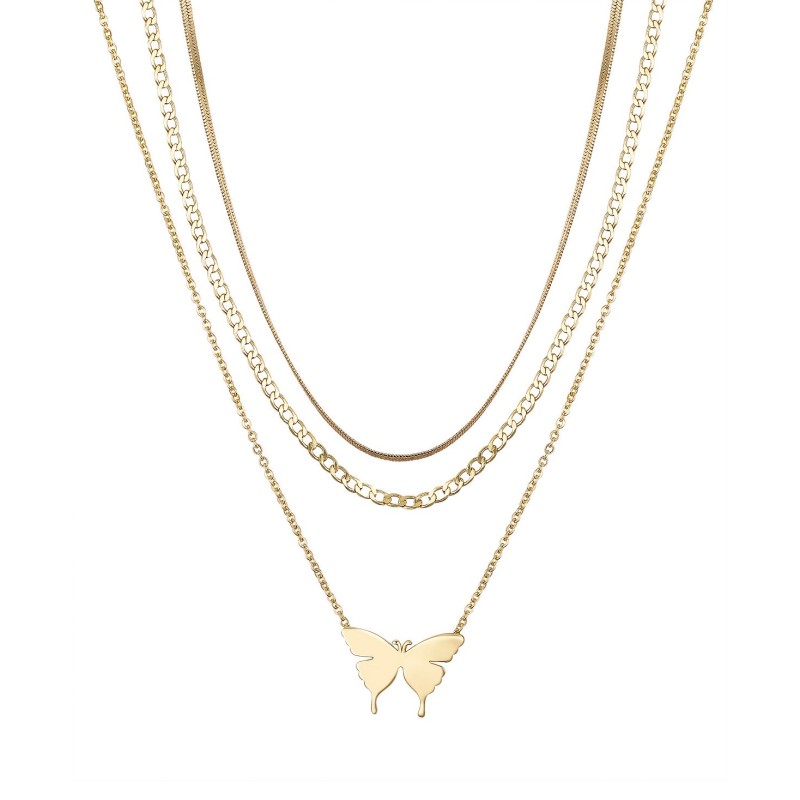 14k Gold Flash Plated Butterfly Herringbone Pendan...