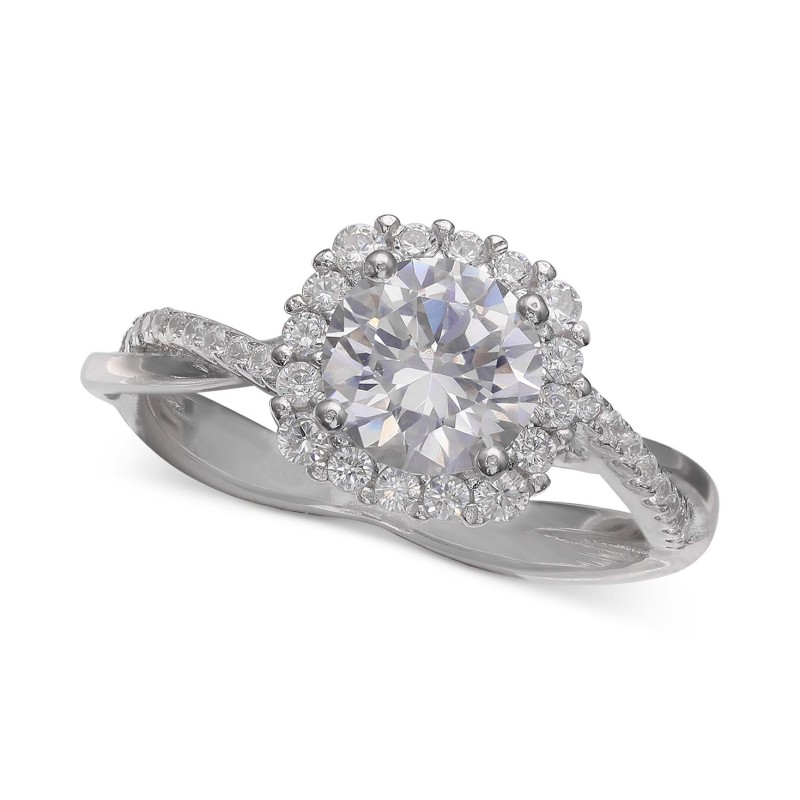 Cubic Zirconia Halo Ring in Sterling Silver