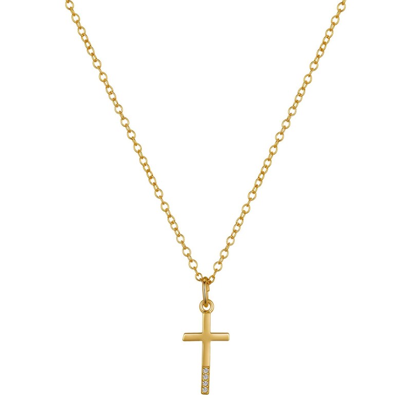 Cubic Zirconia 14K Gold Flash Plated Cross Pendant...