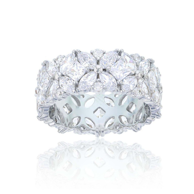 Multi Cut Cubic Zirconia Eternity Band in Rhodium ...