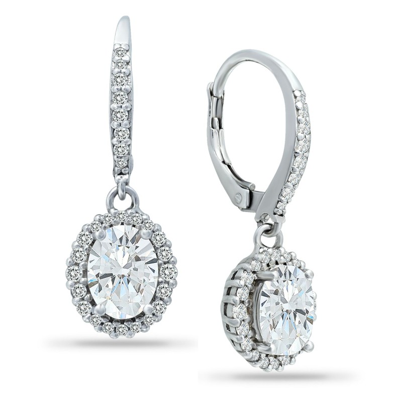 Cubic Zirconia Halo Drop Earrings in Sterling Silv...