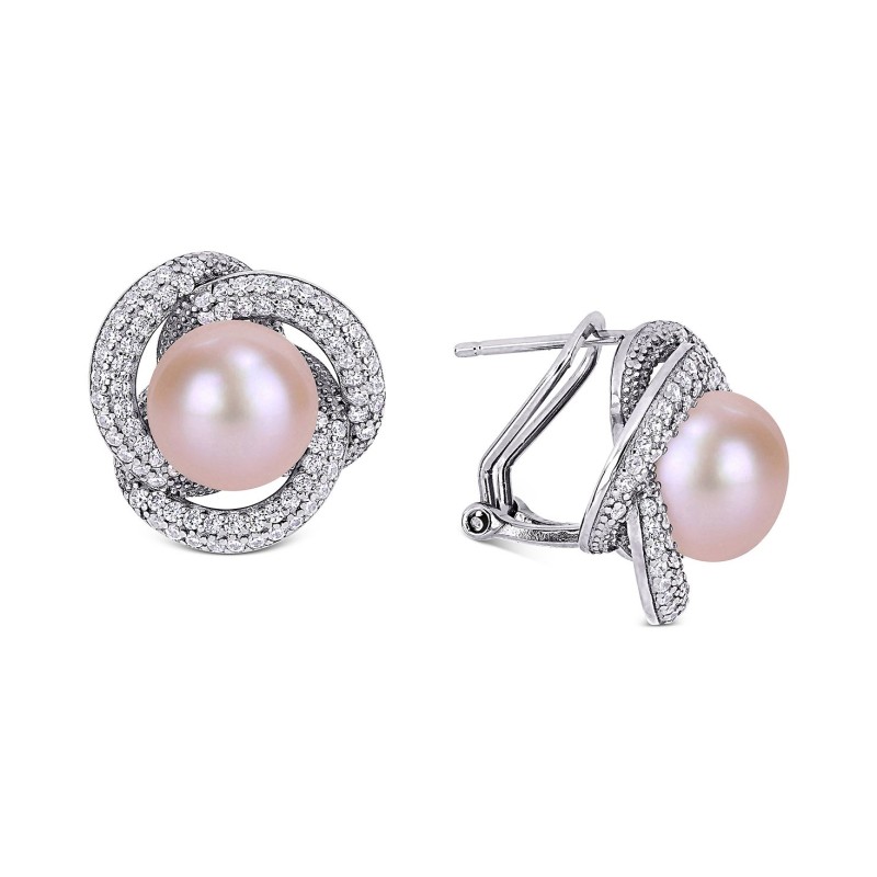 Pink Pearl (10-1/2mm) & Love Knot Stud Earrings