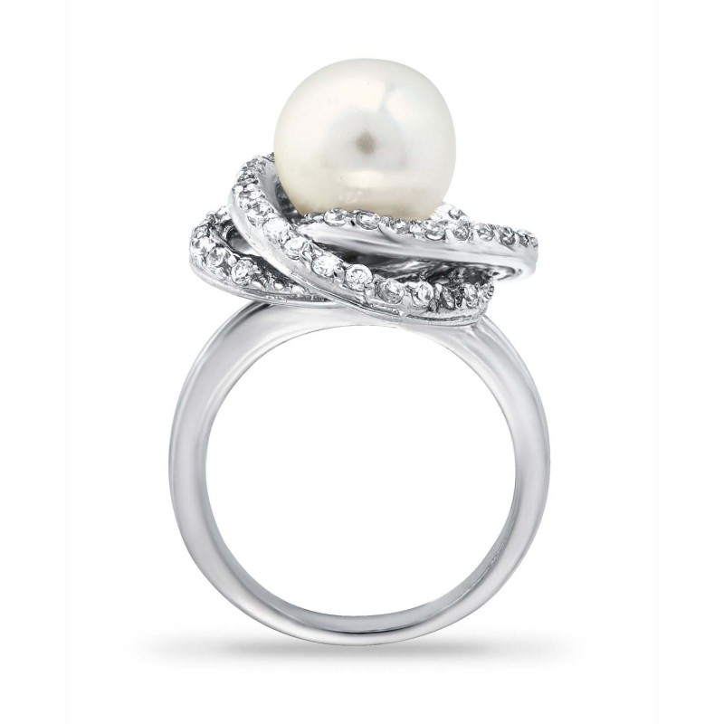 Imitation Pearl and Cubic Zirconia Pave Swirl Ring...