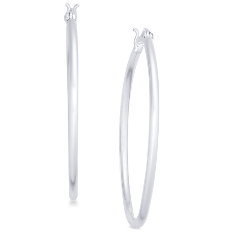 Large Skinny Hoop Earrings in Sterling Silver, 1.6...