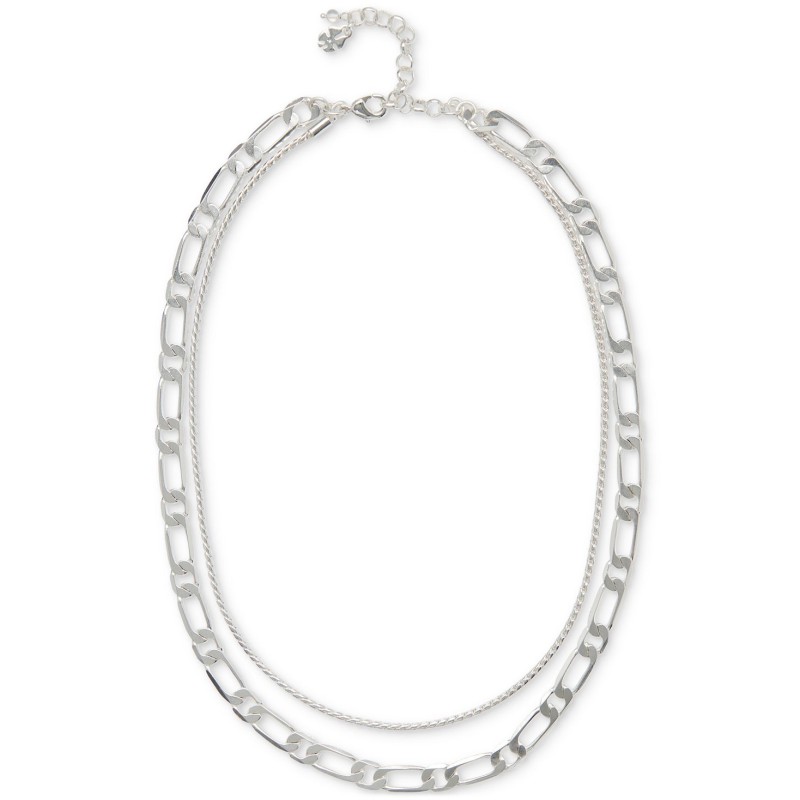 Silver-Tone Fine & Chunky Chain Layered Collar Nec...