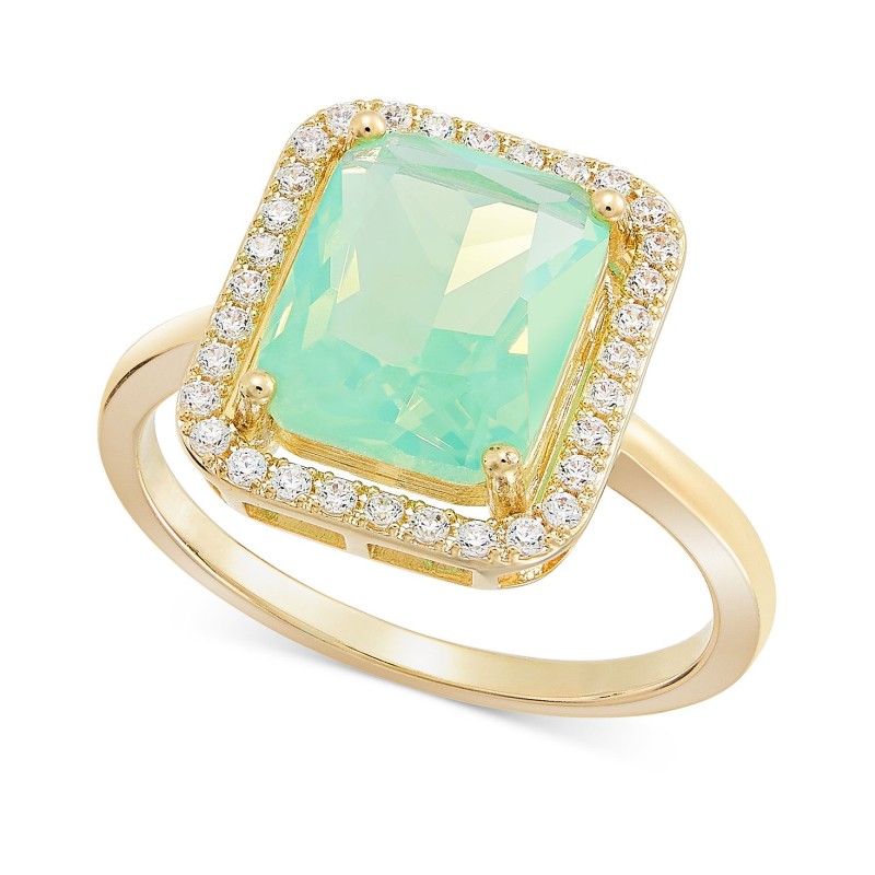 Gold-Tone Pavé & Color Emerald-Cut Crystal Ring