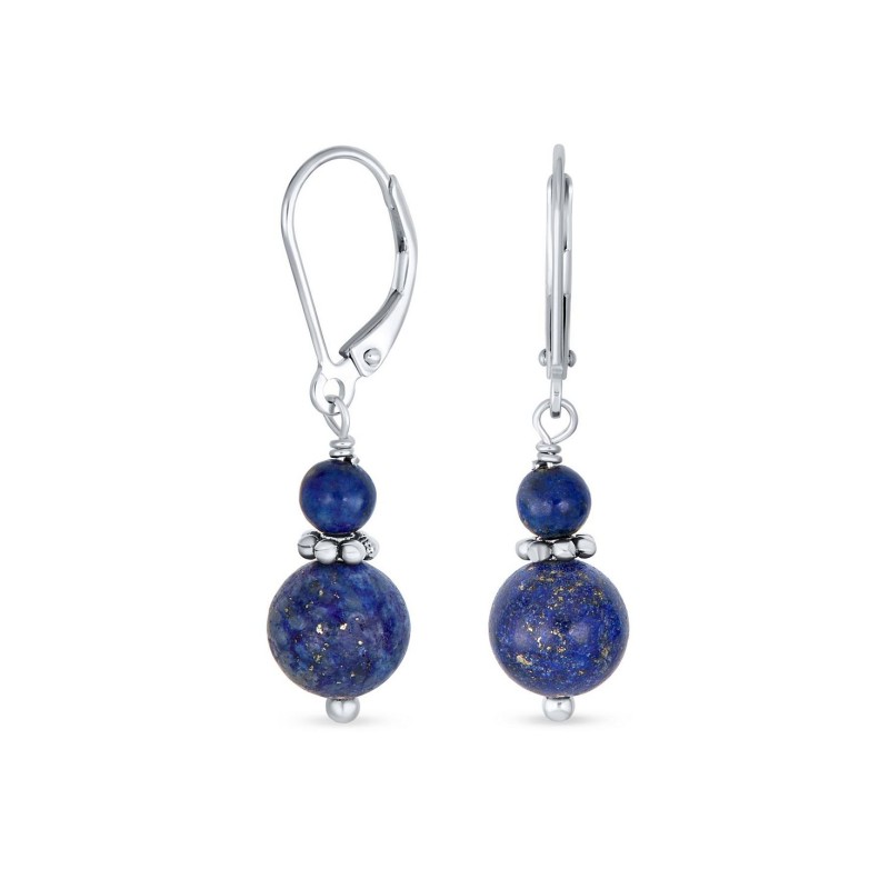 Gemstone Natural Blue Round Drop Dangle Earrings