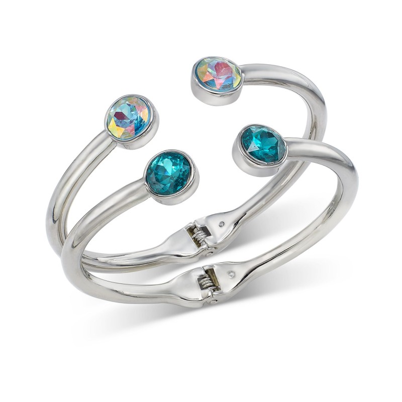 Silver-Tone 2-Pc. Set Stone Cuff Bracelets